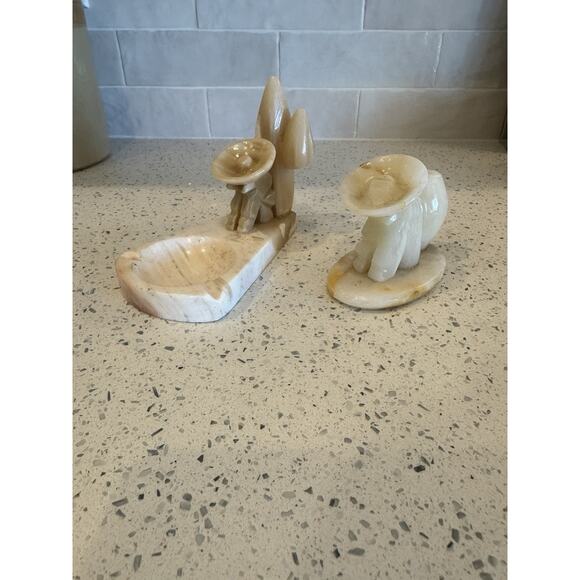 Pair Vintage Alabaster Stone Mexican Folk Art Figures Hats Incense Trinket Dish - Picture 16 of 16